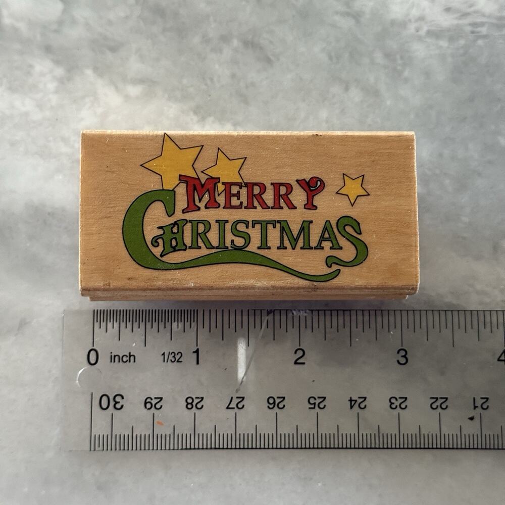 CMC Canadian Maple Collection Merry Christmas Wood‎ Stamp Holiday Phrase Stars